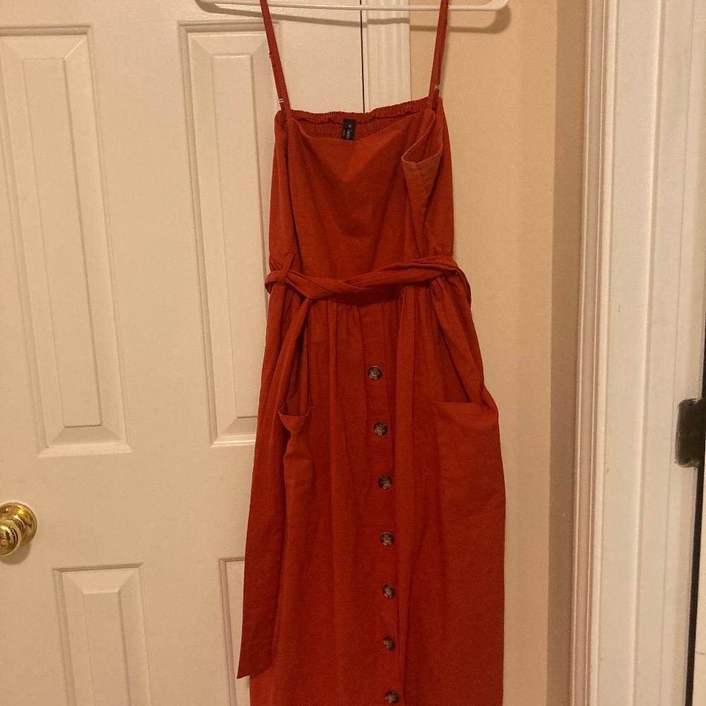 Cute orange boutique style midi dress with pockets xl